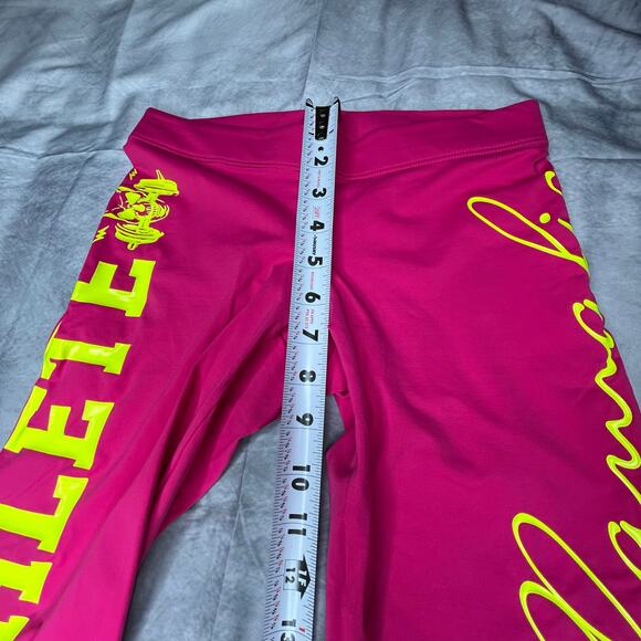 NEW La Bella Mafia Leggings Women S Bright Pink Pro Athlete Logo in Yellow - Picture 8 of 9